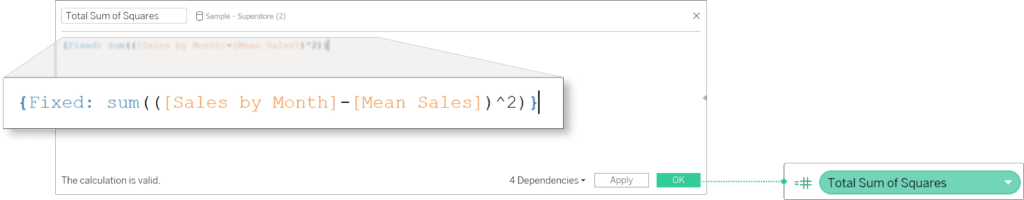 Total sum of squares for linear regression in Tableau