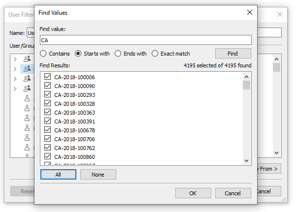Find all values containing "CA"
