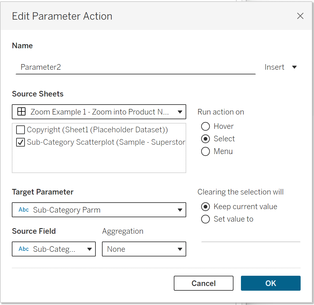 sub category parameter action
