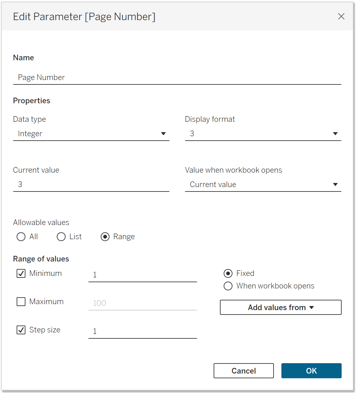 Page Number parameter