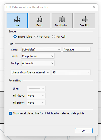 Reference line settings