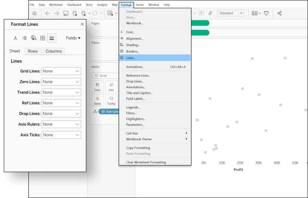 Open the Format pane for Lines