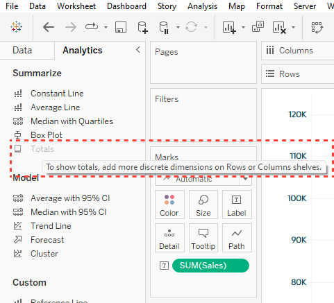 Totals section of the Analytics pane