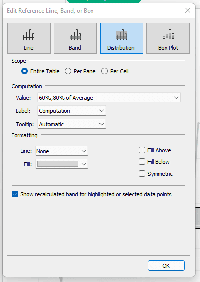 Choose Distribution and entire table from reference line settings
