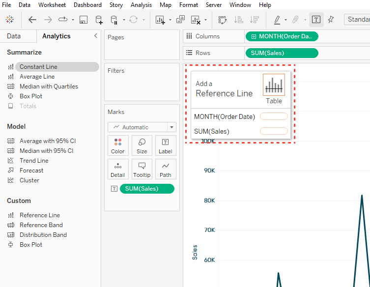 The Summarize section of Tableau's Analytics pane