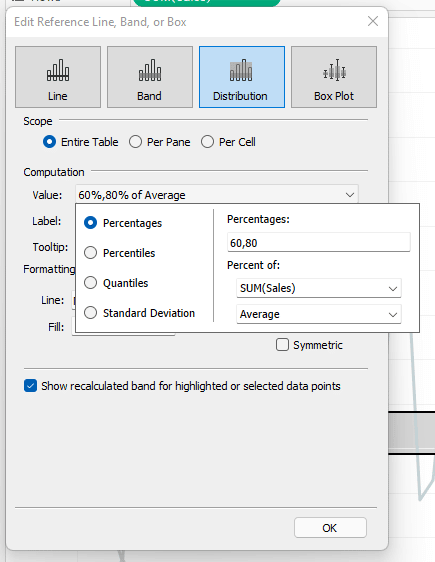 Change the percentages shown