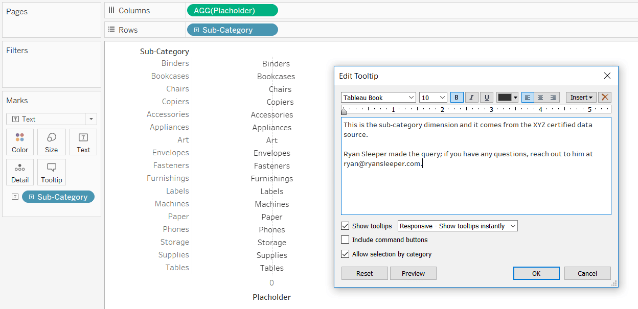 Adding a Tooltip to a Dimension in Tableau