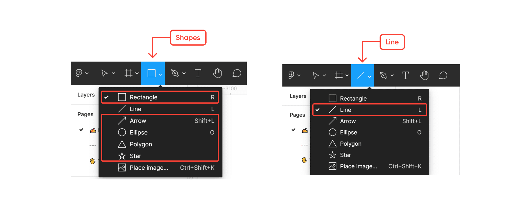 Figma shapes and line tools