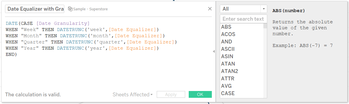 Calculated Field for Date Equalizer with Granularity