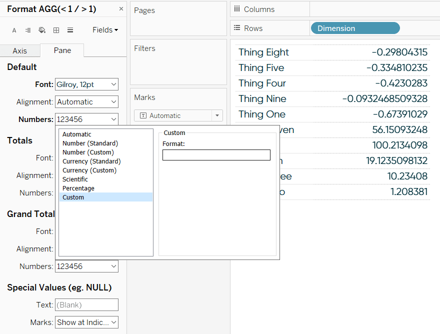 Changing Format of Numbers on a Tableau Pane