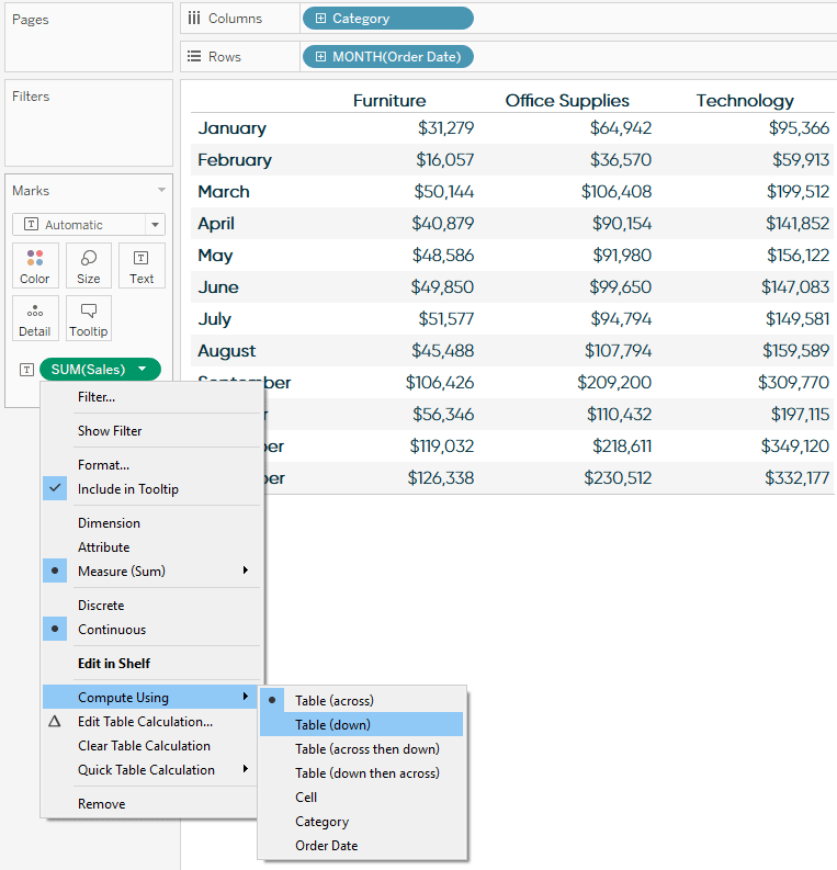 Changing the Addressing of a Tableau Table Calculation