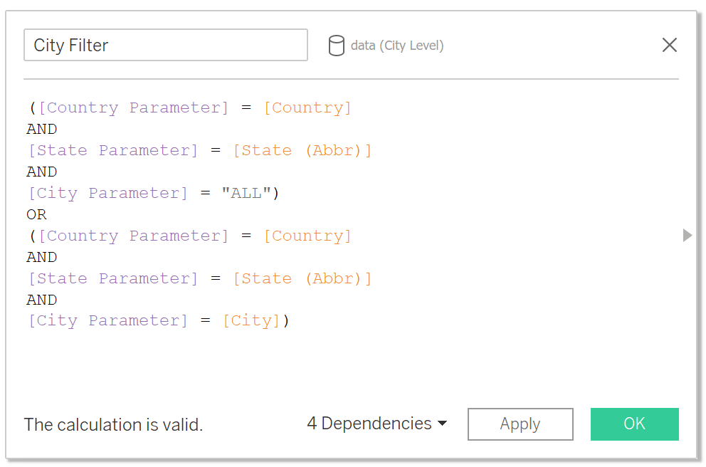 City Filter calculation