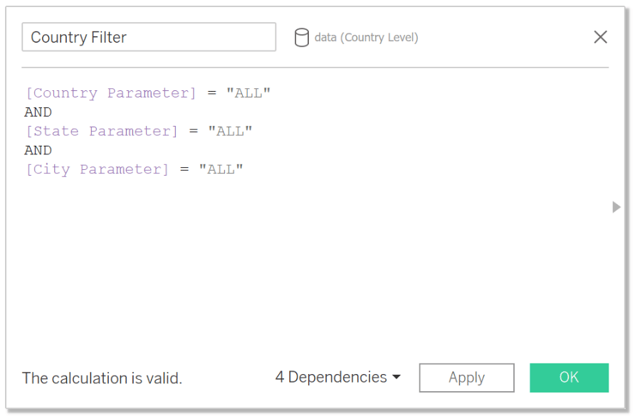 Country Filter calculation