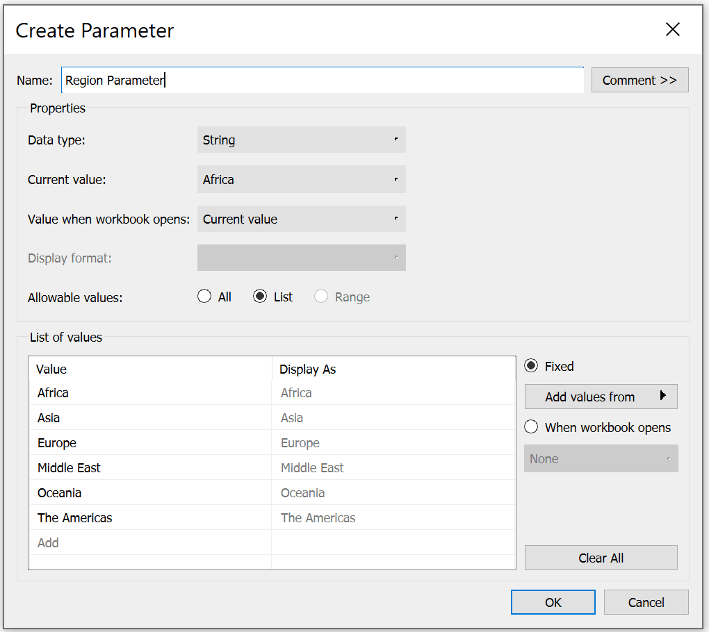 Set up parameter for button swapping in Tableau