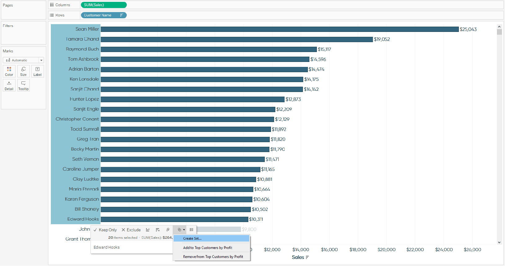 Creating a Set by Manually Selecting Dimension Members in Tableau
