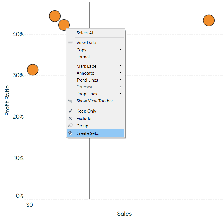 Creating a Set of a Segment on a Tableau Scatter Plot