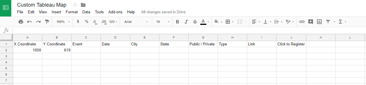 Custom Tableau Map Google Sheet with Placeholder