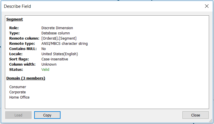 Describe Segment Field in Tableau with Loaded Domain