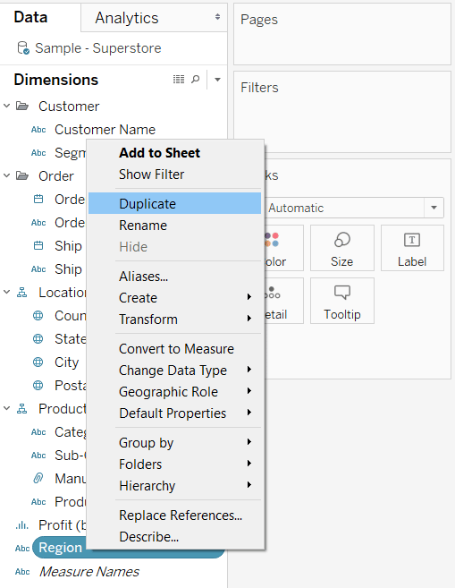 Duplicating a Dimension in Tableau