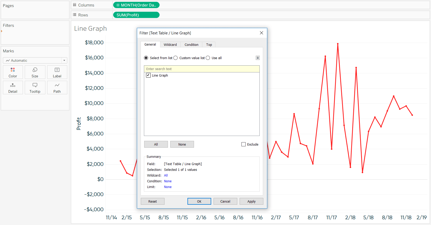 Filtering Toggle to Line Graph in Tableau