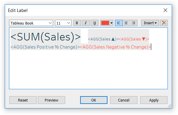 Formatting Tableau Callout Number with Conditionally Formatted Text