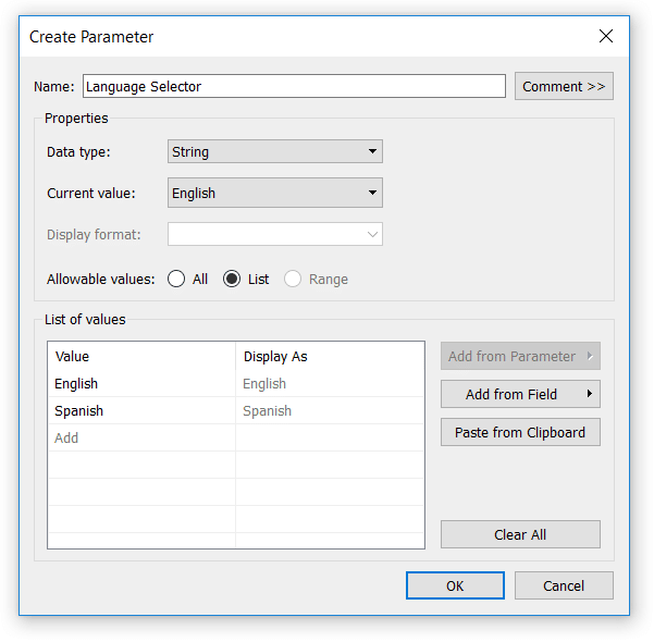 Language Selector Parameter in Tableau