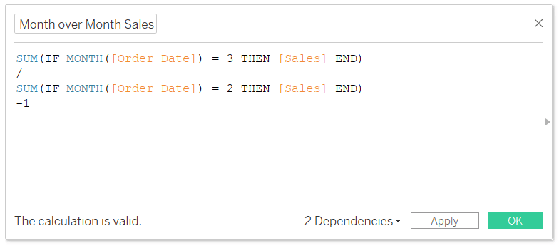 March Compared to February Calculated Field in Tableau