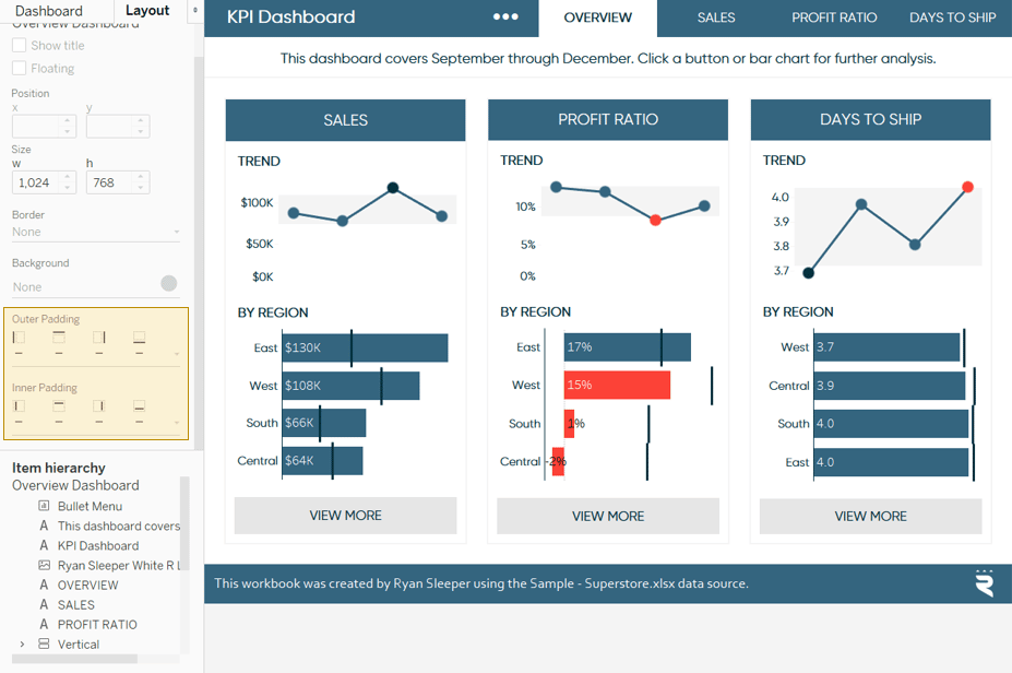 Outer Padding and Inner Padding on Tableau Dashboard Layout Pane