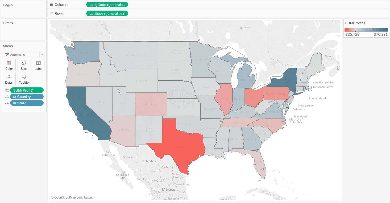 Profit by US State Map in Tableau