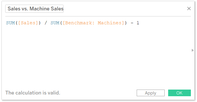 Sales Compared to Benchmark Sales Calculated Field in Tableau