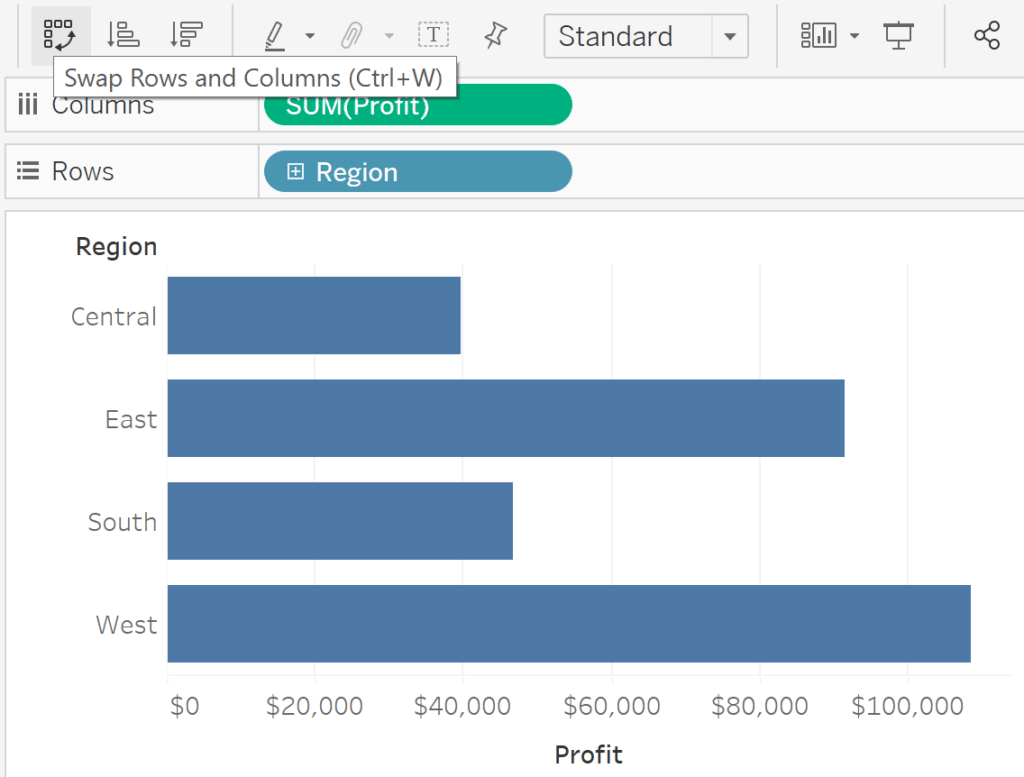 Flip the axis of the Tableau bar chart