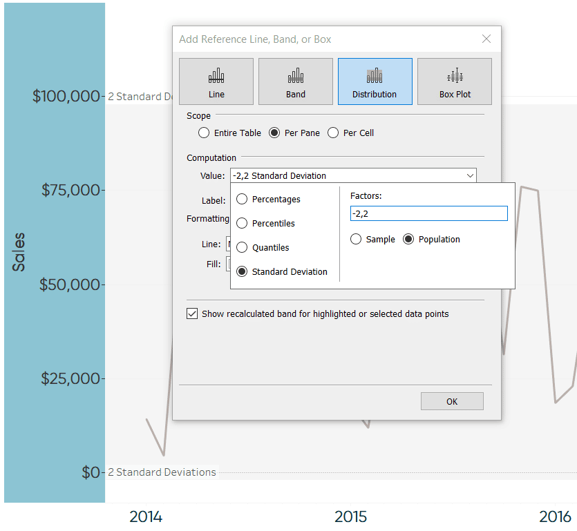 Tableau Adding a Reference Distribution for Standard Deviation