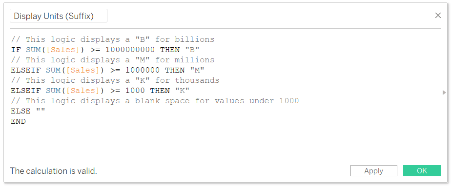 Display Units (Suffix) calculation