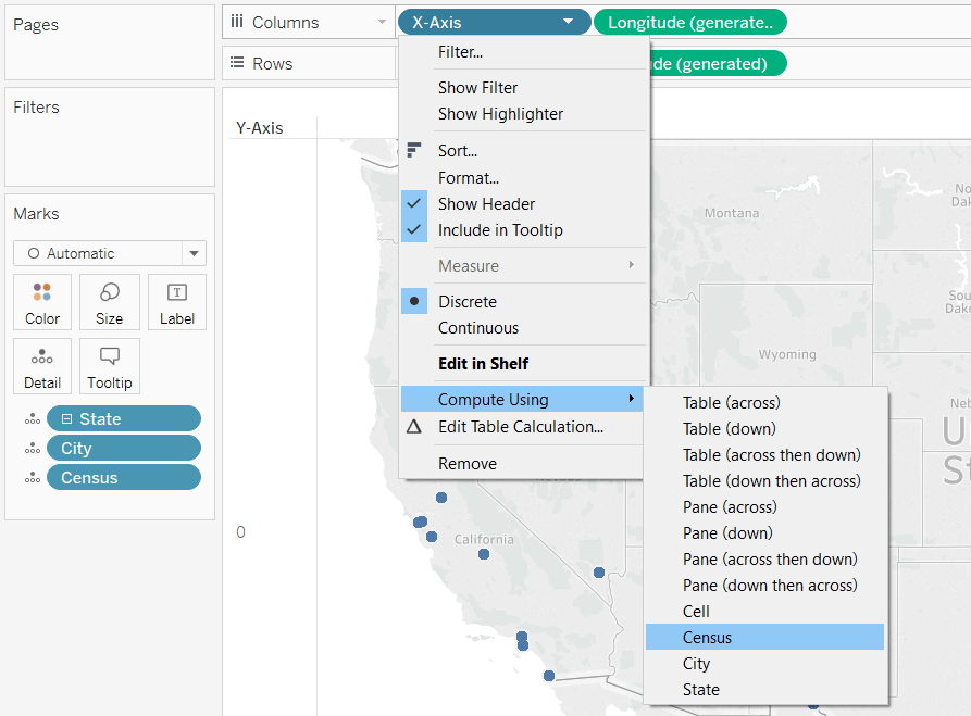 Tableau Changing Compute Using for a Table Calculation