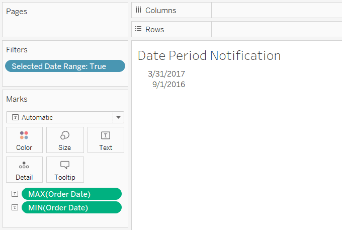 Tableau Dashboard with Boolean Filter MIN Date and MAX Date