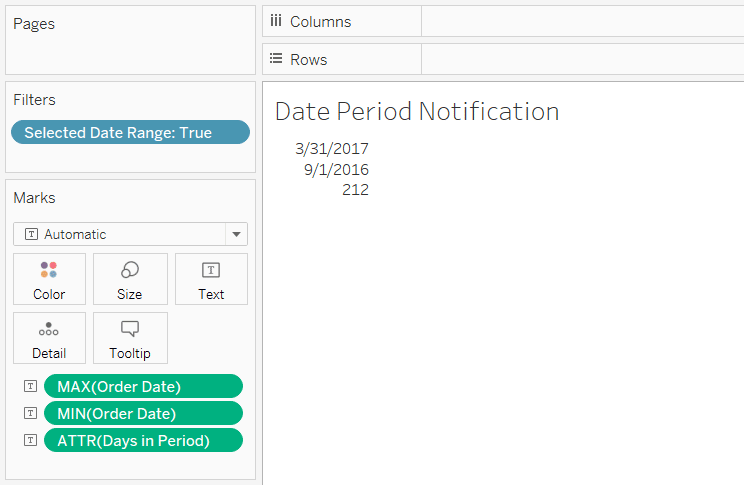 Tableau Dashboard with Days in Period Calculated Field