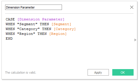 Tableau Dimension Selected Calculated Field