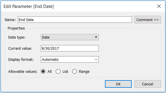 Tableau End Date Parameter for Date Range Highlighter