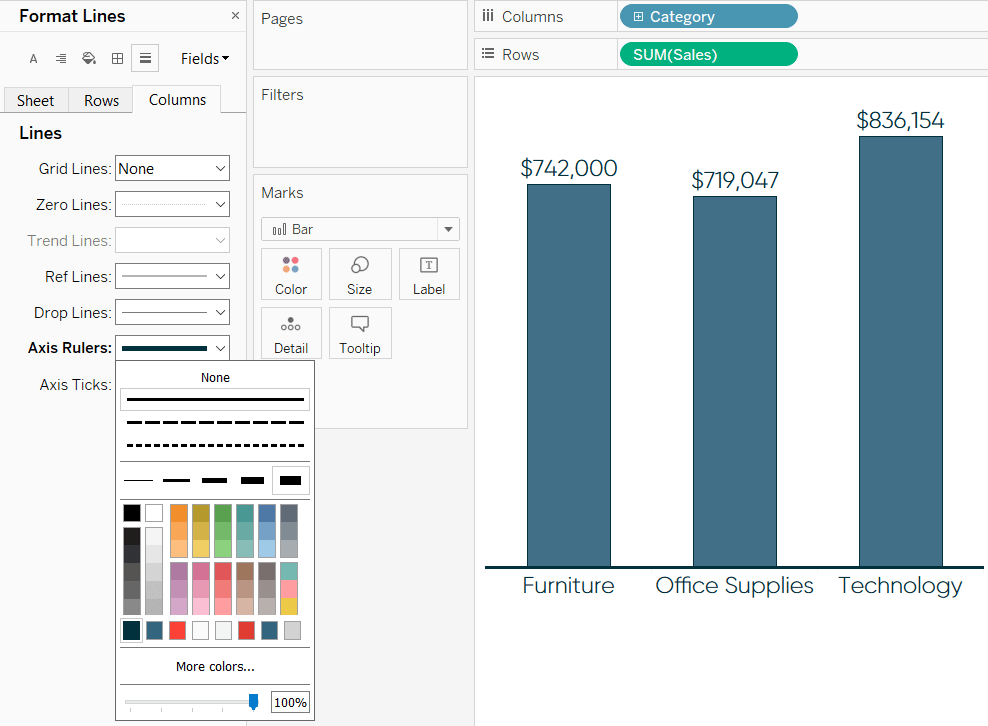 Tableau Format Axis Rulers