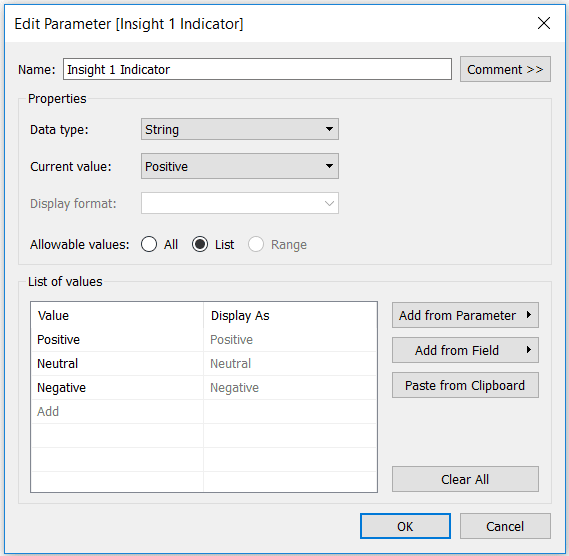 Tableau Indicator String Parameter for Self Serve Insights