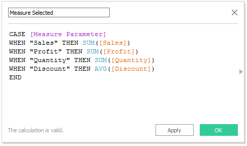 Tableau Measure Selected Calculated Field