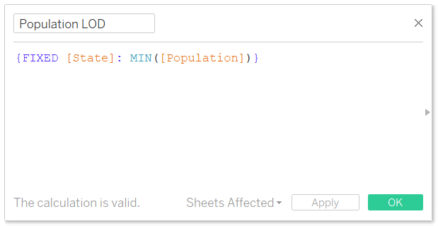 Tableau Population by State FIXED Level of Detail Calculation