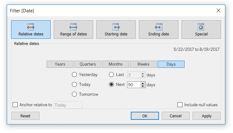 Tableau Relative Date Filter