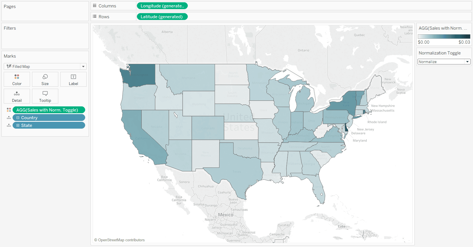 Tableau Sales by State Map Normalized