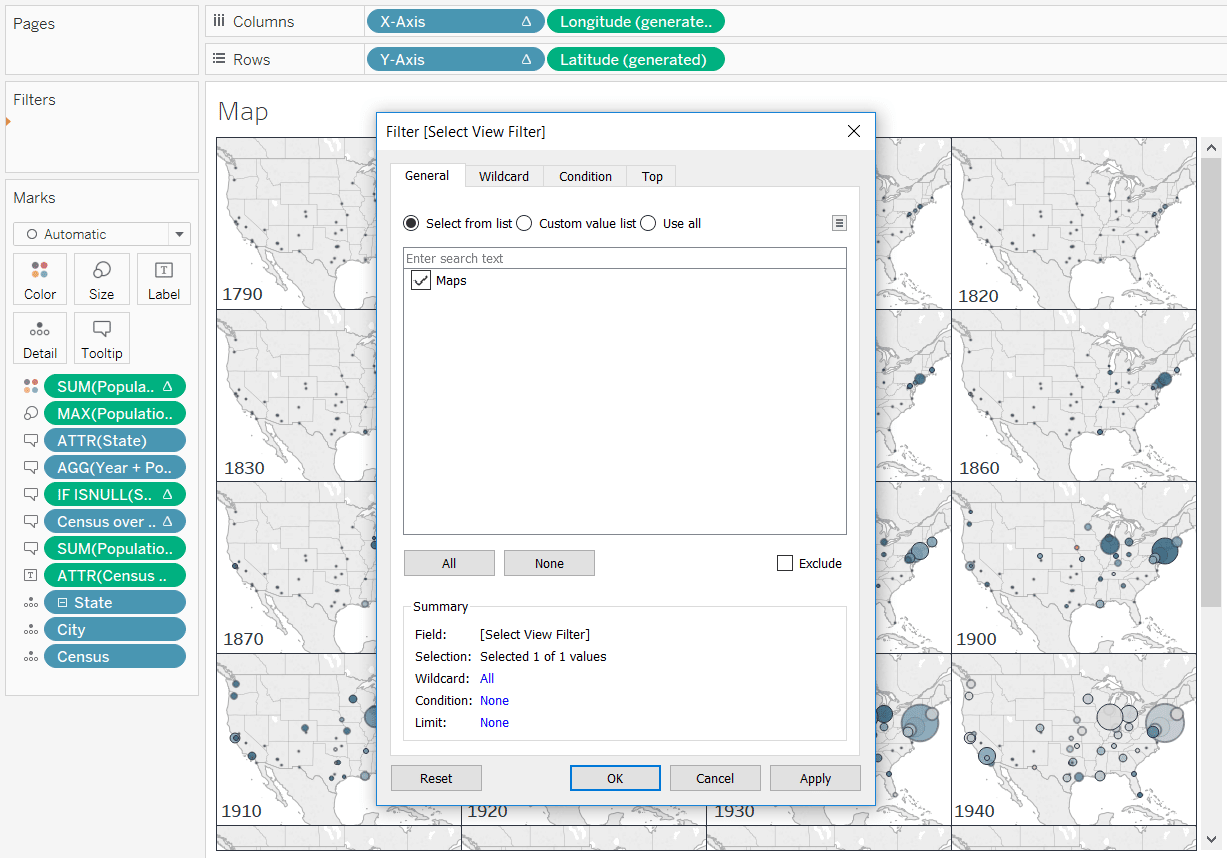 Tableau Small Multiple Map View with Select View Filter