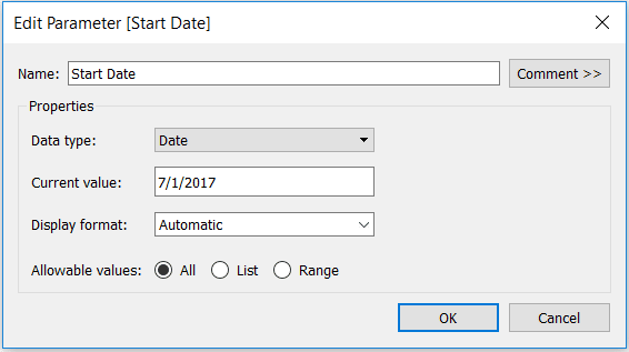 Tableau Start Date Parameter for Date Range Highlighter