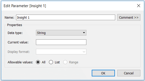 Tableau String Parameter for Self Serve Insights