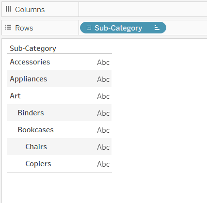 Tableau Text Table with Indented Rows