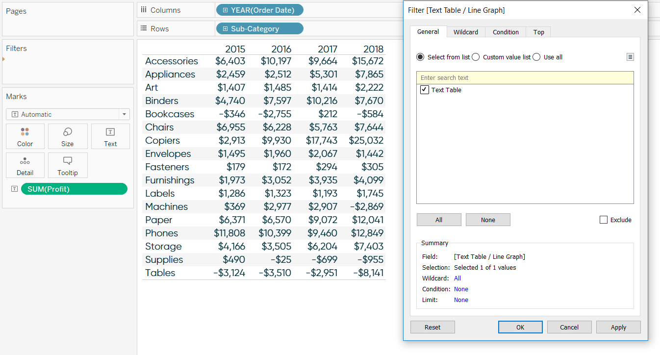 Text Table Toggle with Parameter in Tableau