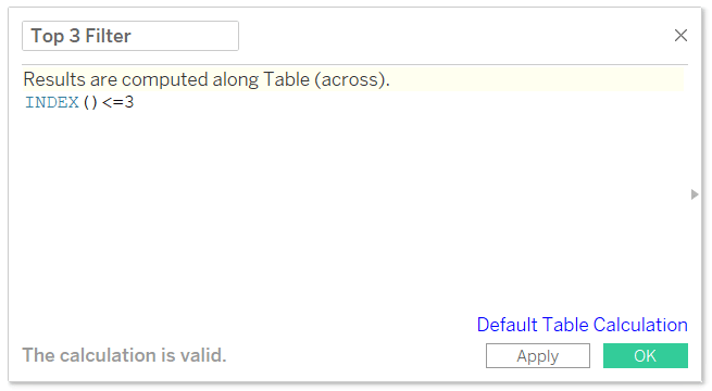 Top 3 Filter Calculated Field in Tableau